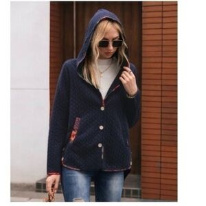 CELLABIE | Cable-Knit Hooded Button-Front Jacket Size M NEW #Z551